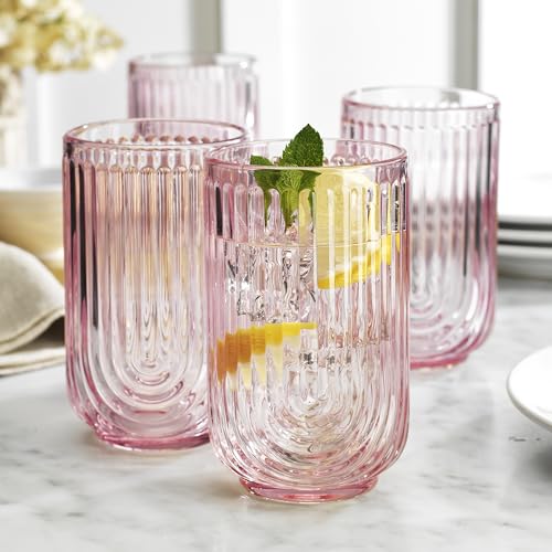 Vintage Glassware Art Deco Glasses Ribbed Drinking Glasses U (4 Count)