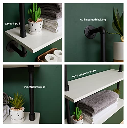 Industrial Pipe Shelving Rustic White Pipe Wall Shelves Industrial Shelves with Wood Planks Floating Shelves 48 Inch Farmhouse Bathroom (3 Count)