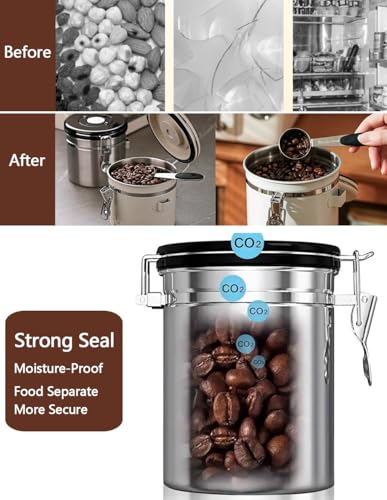 Coffee Canister Airtight Storage Container 1.8L Stainless Steel Air Tight Coffee Jar with Scoop