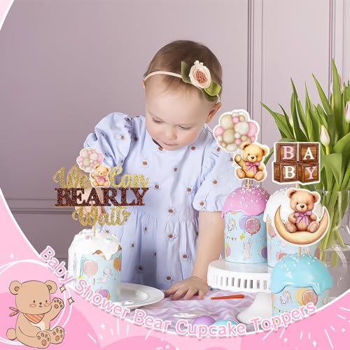 Pink Bear Cupcake Toppers We Can Bearly Wait Cake Cupcake Topper (25 Count)