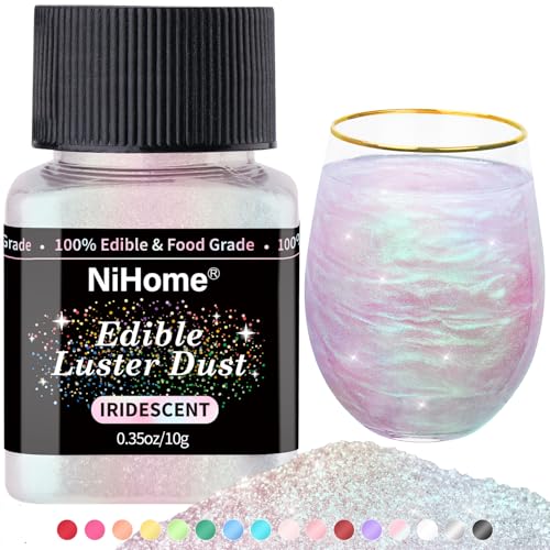 Edible Food Grade Glitter Powder Glimmer Luster Dust Metallic Fancy Food Decorating Sprinkle Glimmery Dust for Drink Wine Beverage Cake Bakery Vegan Allergen