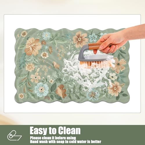 Scalloped Bohemian Boho Floral Flower Coffee Bar Mat Dish Drying Mats for Kitchen Counter