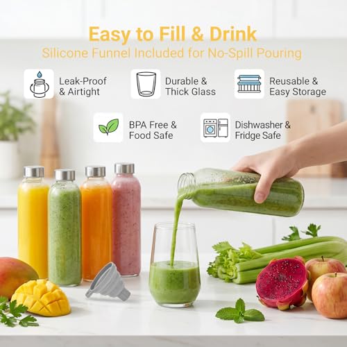 24 oz Glass Water Bottles with Lids