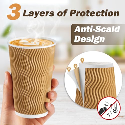 90 Pack 16 oz Disposable Coffee Cups with Lids and Straws (90 Count)