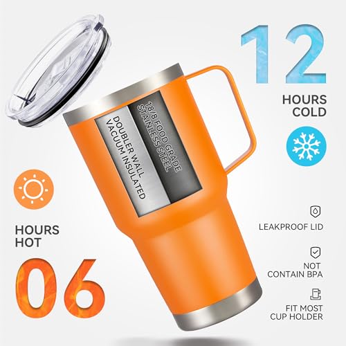 30 oz Stainless Steel Tumblers Bulk with Handle and Lid (8 Count)
