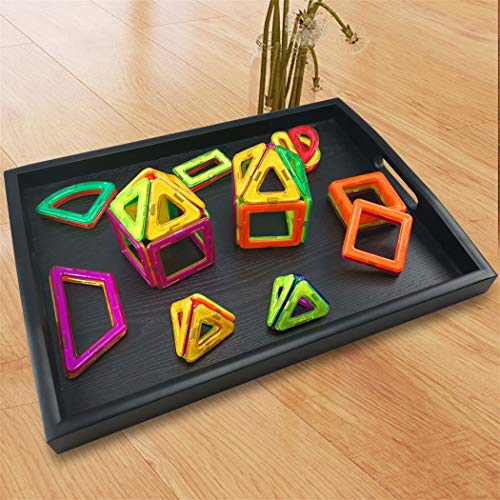 Serving Tray Large Black Wood Rectangle Food Tray Butler Tray Breakfast Tray with Handles