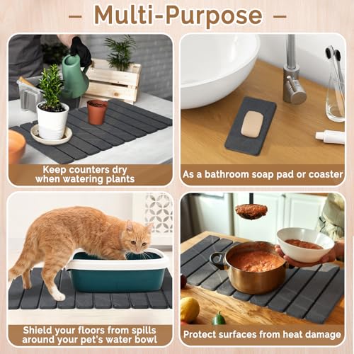 Large Stone Dish Drying Mat for Kitchen Counter (2 Count)