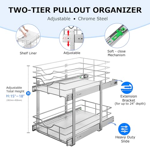 2 Tier Kitchen Cabinet Pullout Shelf and Drawer Organizer