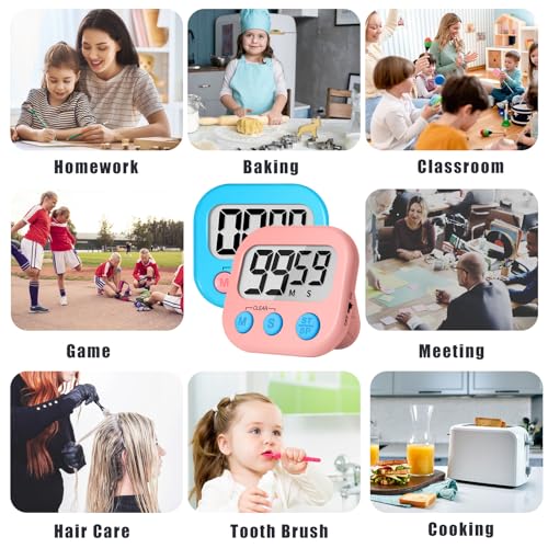 Digital Kitchen Timers for Cooking Kids Blue Pink 6 Pack (6 Count)