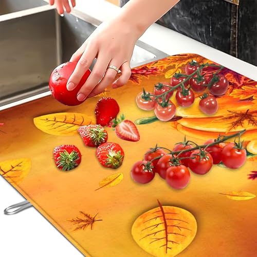 Harvest Pumpkin Maple Leaf Dish Drying Mat for Kitchen Counter