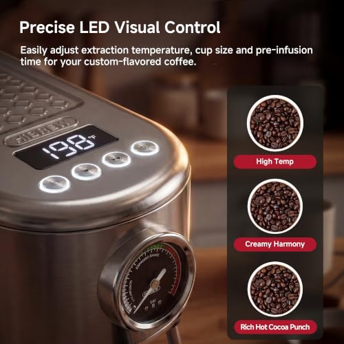 H10B Programmable Espresso Machine with LED Display & Pressure Gauge