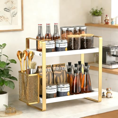 2 Tier Kitchen Storage and Organisation Rack with Side Baskets