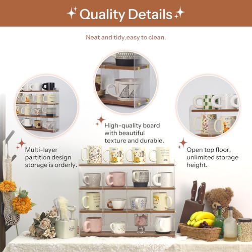 Mug Shelf 4 Tier Walnut Coffee Cup Displays