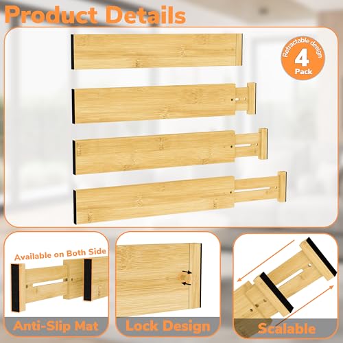 Bamboo Expandable Drawer Dividers (4 Count)