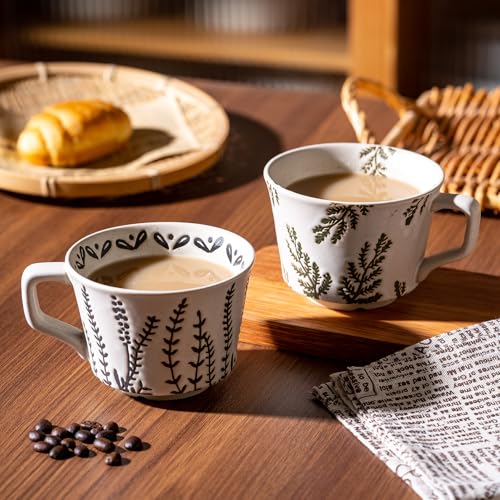 Ceramic Mugs 11 oz Unique Luxurious Cups Set of 4 with Premium Spoon (4 Count)