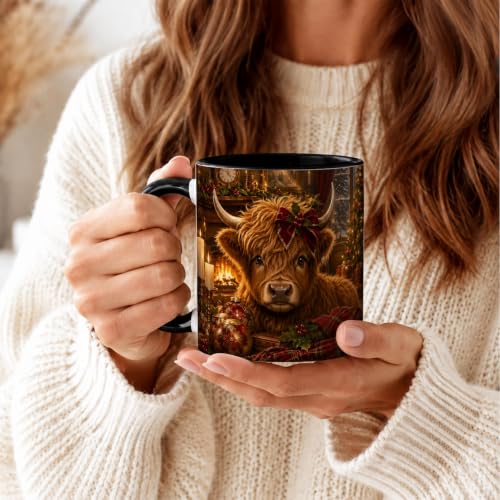 Christmas Highland Cow Bow Coffee Mug