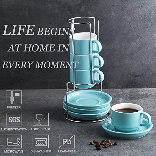 Sweejar Porcelain Espresso Cups with Saucers (4 Count)
