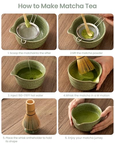 Matcha Whisk Set Ceramic Matcha Kit Set Includes Matcha Bowl (7 Count)