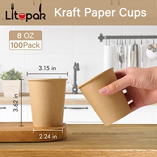 100 Pack 8 oz Kraft Paper Coffee Cups (100 Count)