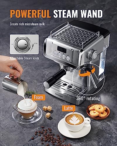 20 Bar Espresso Machine for Home with LCD Display and Steam Wand