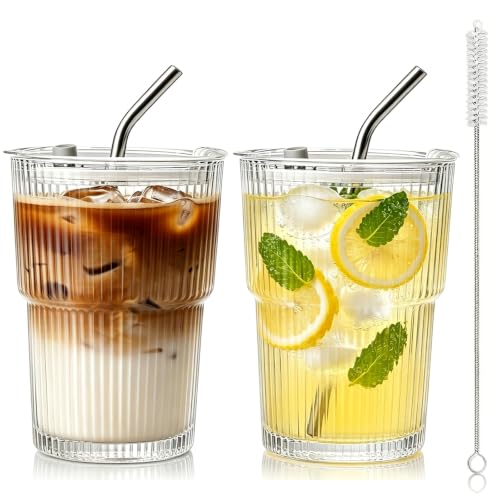 13oz Iced Coffee Cups with Lids and Straws