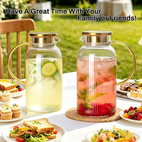 2 PACK Glass Pitcher with Lid