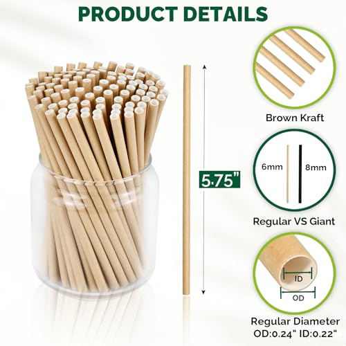 500 Counts] Chunspak 5.75 inch Disposable Brown Kraft Short Paper Cocktail Straws & Stirring Straws
