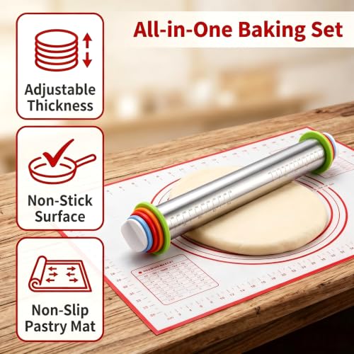 Adjustable Stainless Steel Rolling Pin & Non