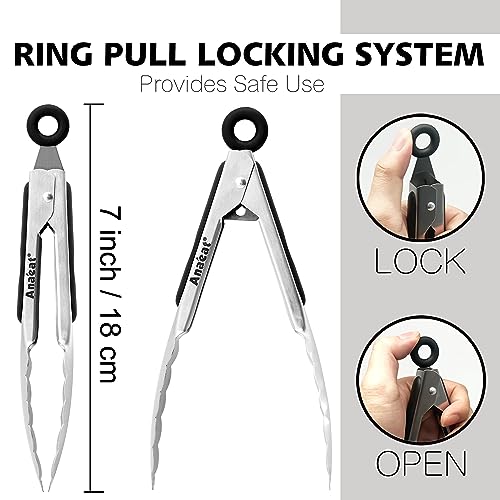 3 Pack 7" Mini Stainless Steel Locking Tongs (3 Count)