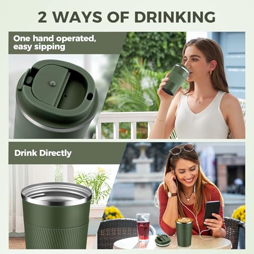 13 oz Stainless Steel Insulated Travel Coffee Mug with Fip Lid Bulk 2 Pack (2 Count)
