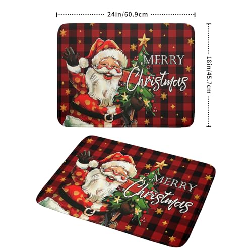 Merry Christmas Santa Claus Red Buffalo Plaid Dish Drying Mat for Kitchen Counter