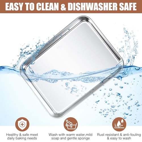 3 Pcs Baking Sheet Pan Set Stainless Steel Cookie Sheet Small Toaster Oven Pans Tray Barbecue Grill Pan Rectangle Trays Oven Freezer Bakery