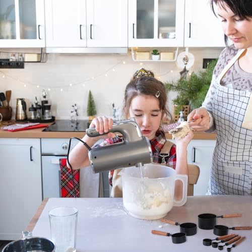 Stainless Steel Measuring Cups Set and Measuring Spoons Wooden Handle Metal Measure Cups and Spoons for Cooking and Baking