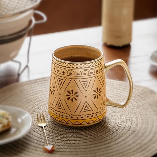 24oz Extra Large Ceramic Coffee Mug Vintage Boho Tea Cup with Handle