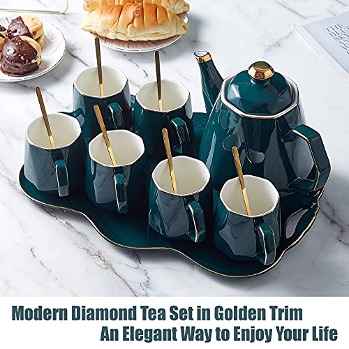 14 pcs Tea Set of 6 with Tray & Spoons (6 Count)