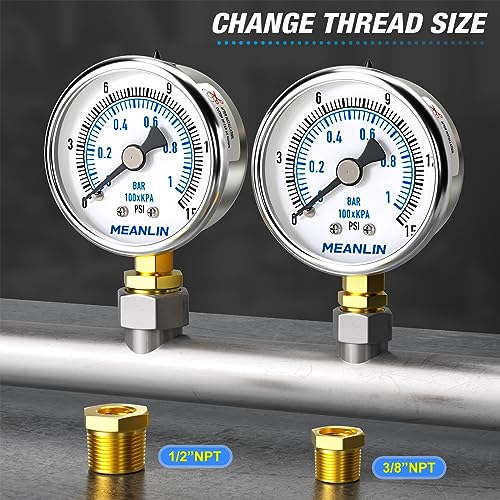 0~15Psi Dry Low Pressure Gauge Stainless Steel 1