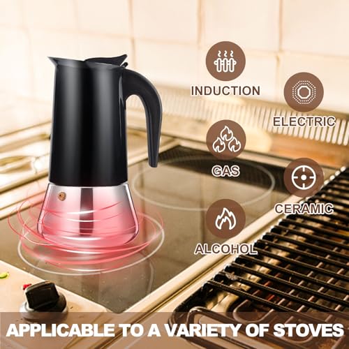 12 Cup Stovetop Espresso Maker Stainless Steel Moka Pot Stove Top Percolator Italian Coffee Makers Capable Mocha Greca Machine Cafe Classic Induction Cookers for Home and Camping 600ml 20oz