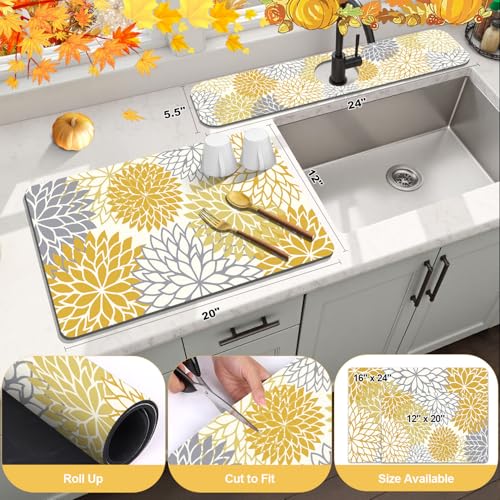 2PCS 12" x 20" Fall Dish Drying Mat & 24" x 5.5" Sink Splash Guard (2 Count)