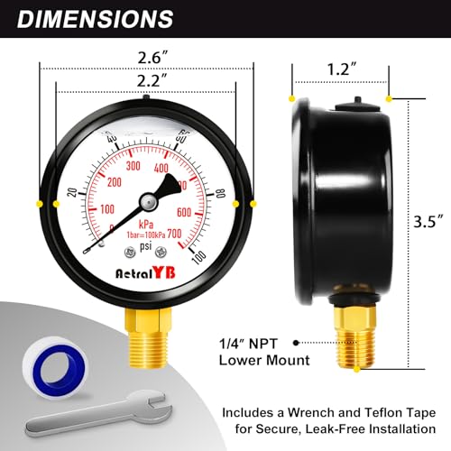 100Psi 2.5Inch Lower Mount Water Pressure Gauge 1