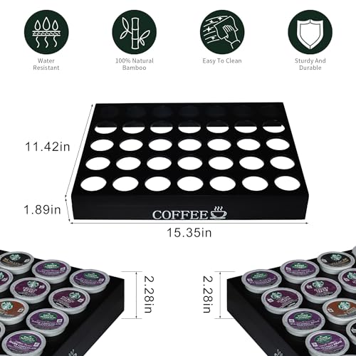 BamBoo k cup holder Drawer or Countertop k cup Organizer Coffee Pod Holder Hold 35 Coffee Pod Storage Kcup coffee pods holder for coffee station Office and Kitchen k cup storage