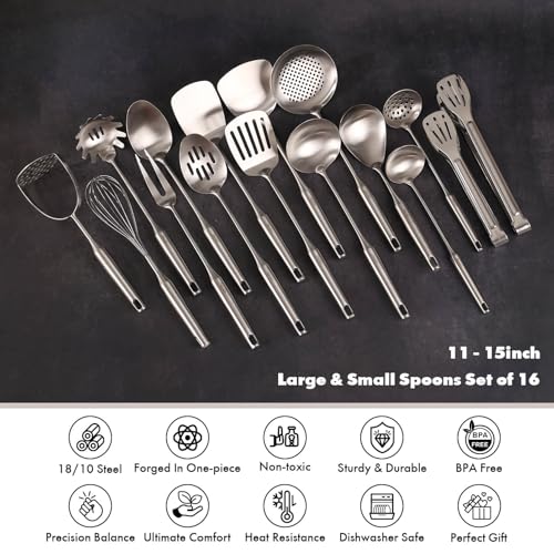 18 10 Stainless Steel Small & Large Cooking Spoons Set