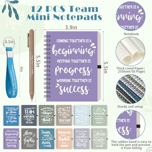 12 Set 48 Pcs Team Appreciation Gift Set Inspirational Employee Appreciation Gift Bulk 16 oz Coffee Cups with Team Notebook Pen Keychains for Staff Teacher (12 Count)
