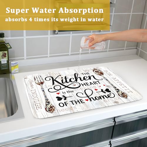18"x24" Dish Drying Mat The Kitchen is The Heart of The Home