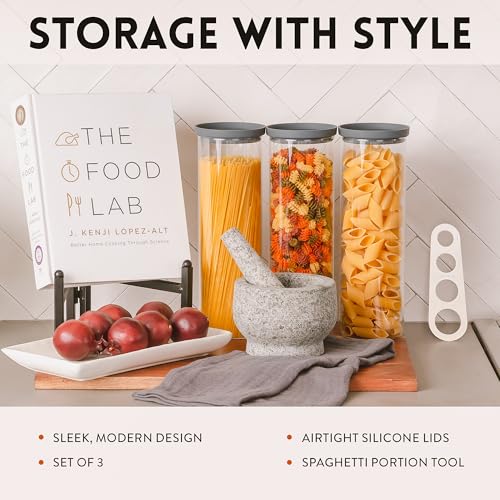 Glass Spaghetti Kitchen Storage Containers with Airtight Silicone Lids (3 Count)