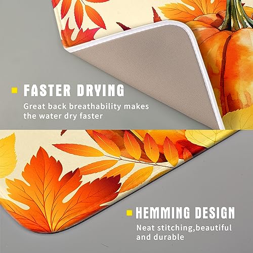 Autumn Pumpkin Maple Leaf Dish Drying Mat for Kitchen Counter