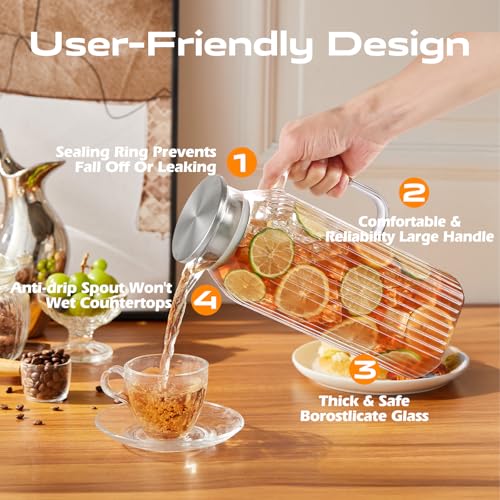 68oz Glass Pitcher with Lid and Handle for Fridge (2 Count)