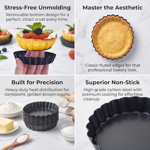 12Packs Mini Tart Pans 4 Inch Tart Pan Removable Bottom Round Nonstick Quiche Pan (12 Count)