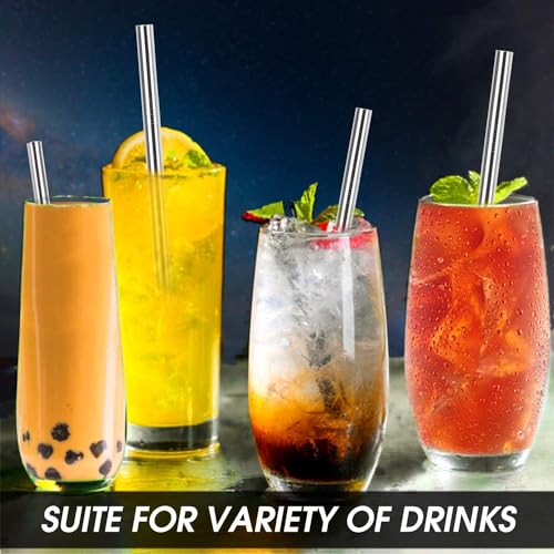 4 Pack 0.4" Wide Bore Reusable Stainless Steel Metal Smoothie Straws (4 Count)