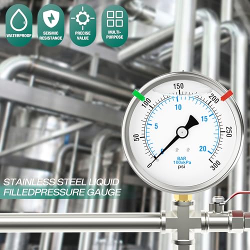 0 300PSI Stainless Steel Liquid Filled Pressure Gauge