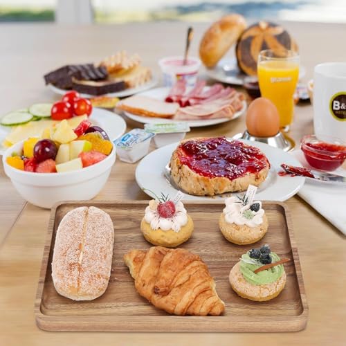 2 PCS 16 x 12 in Large Solid Acacia Wood Serving Trays Rectangular Wooden Serving Platters Natural Wooden Boards for Bar Coffee Party（Wood Log Color） (2 Count)